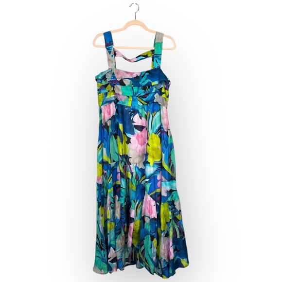 ANTHROPOLOGIE Sunny Midi Dress Silk Blend Tropical Size Medium READ - Picture 3 of 14
